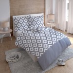 Pościel satynowa  Marokańska koniczyna biała szara granatowa 3082 B
