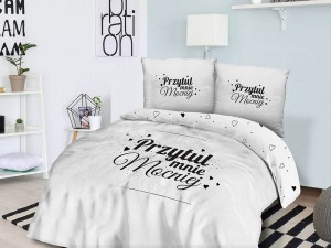 Pościel bawełniana 220x200 Przytul mnie mocniej serca serduszka biała czarna 61473/1 Panelove 6687 