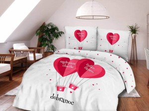 Pościel bawełniana 220x200 Najlepsze chwile tylko razem dobranoc serca serduszka balony biała różowa czerwona 61474/1 Panelove 5689 