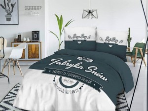 Pościel bawełniana 220x200 Fabryka snów produkcja cudownych doznań Jego Jej sny grafitowa biała 61471/1 Panelove 4683 