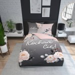 Pościel bawełniana  3508 A Kocham Cię dobranoc kwiaty róże szara pudrowa różowa Holland