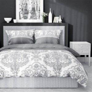 Pościel satynowa 220x200cm. 3318 B Glamour ornament szara biała orientalna Home Satin
