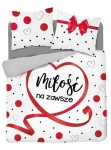 Pościel bawełniana 220x200 Miłość na zawsze serca kokarda grochy biała czerwona 3246 A Holland