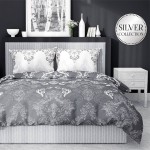 Pościel satynowa 160x200cm. 3482 A grafitowa szara w pudełku Glamour ornamenty orientalna Fashion Satin satyna bawełniana