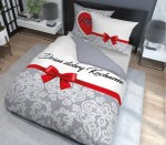Pościel bawełniana 160x200cm. 3598 A Dzień dobry Kochanie kokarda czerwona koronka szara biała ornamenty Home4 