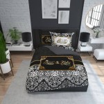 Pościel bawełniana 160x200cm. 3595 A Królowa i Król czarna biała złota Queen and King ornamenty orientalna Home4 