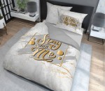 Pościel bawełniana 160x200cm. 3593 A Zostań ze mną biała szara złota marmur Stay with me Home4 