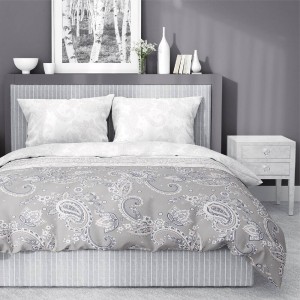 Pościel satynowa 220x200cm. Paisley szara biała 4032 B Home Satin 120