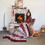 Koc bawełniany akrylowy 150x200cm. Świąteczny bordowy szary gwiazdki renifery 22150A Darymex