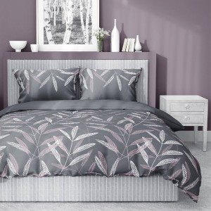 Pościel satynowa 180x200cm. szara liście 4239 B Home Satin 11