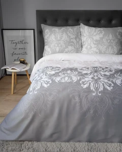 Pościel satynowa 160x200cm. szara biała ornament 4124 A Home Satin 001