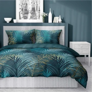 Pościel satynowa 180x200 cm. 4530 A turkusowa liście palmy Home Satin 131