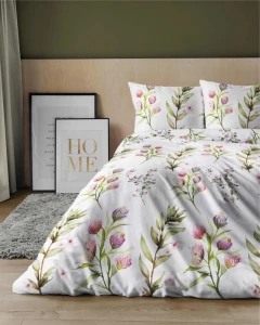 Pościel satynowa 180x200cm.  4770 A biała gałązki kwiaty Home Satin 54