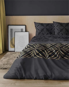 Pościel satynowa 180x200cm. 4767 A czarna złota ornament Home Satin 54