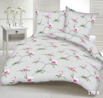 Pościel z kory 160x200cm. 179b szara różowe magnolie kwiatki na guziki 100% bawełna