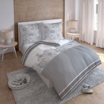 Pościel satynowa 160x200cm kwiaty szara biała 3289 B Home satin